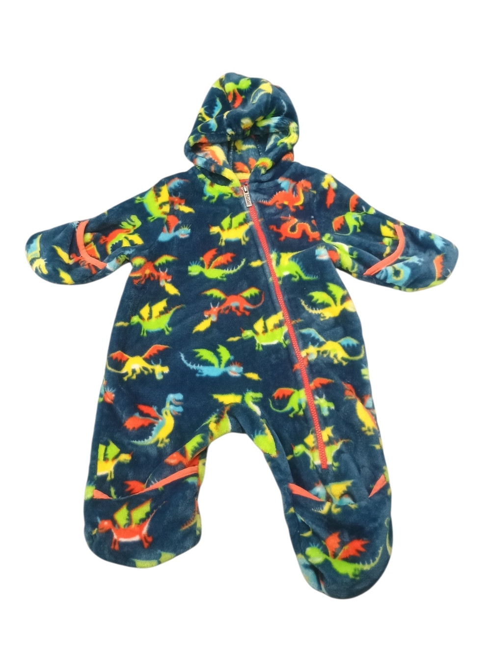 Harley fleece buntin Suit Hooded One-Piece with Colorful Dragon Print 12-18 M
